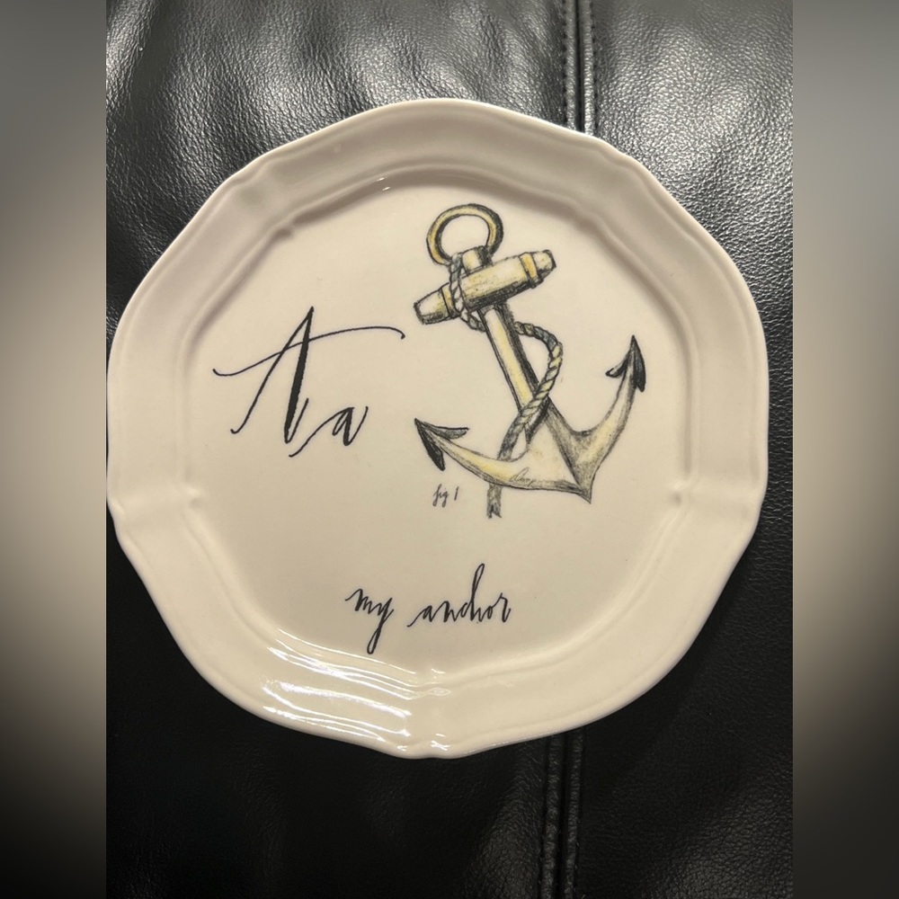 NEW Anthropologie Linea Carta Canape Plate Monogram Letter A Anchor Diva Pyari